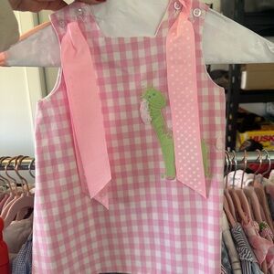 Pink Gingham Kids Dress with Giraffe Embroidery